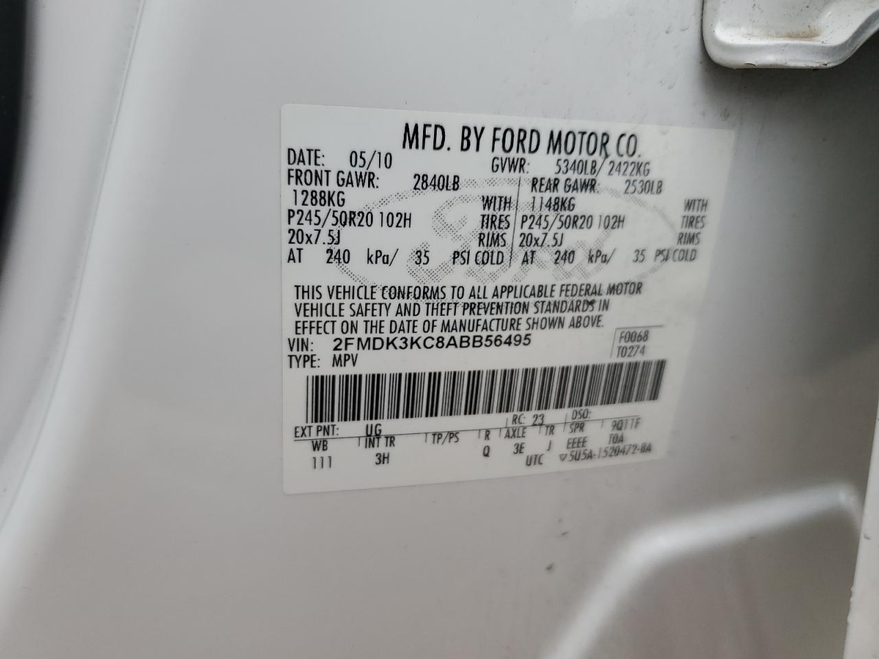 2FMDK3KC8ABB56495 2010 Ford Edge Limited