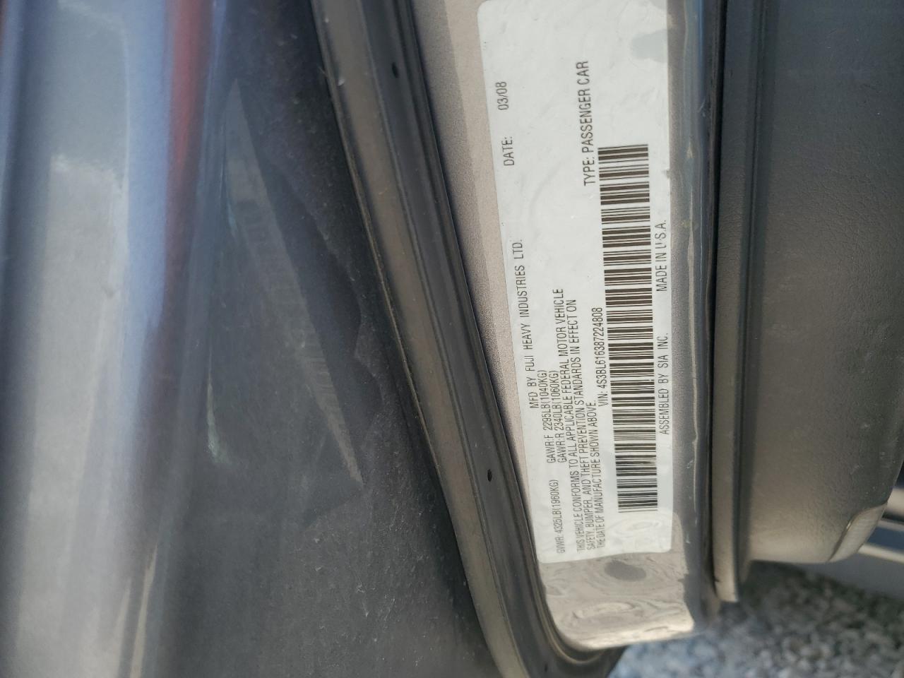 4S3BL616387224808 2008 Subaru Legacy 2.5I