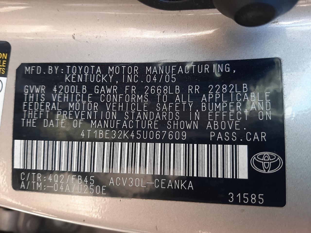 4T1BE32K45U067609 2005 Toyota Camry Le