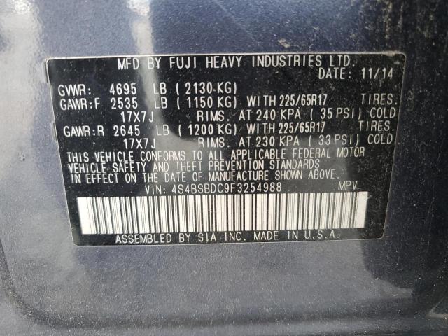 2015 Subaru Outback 2.5I Premium VIN: 4S4BSBDC9F3254988 Lot: 59392394