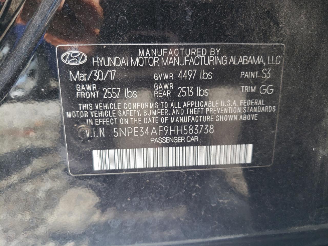5NPE34AF9HH583738 2017 Hyundai Sonata Sport