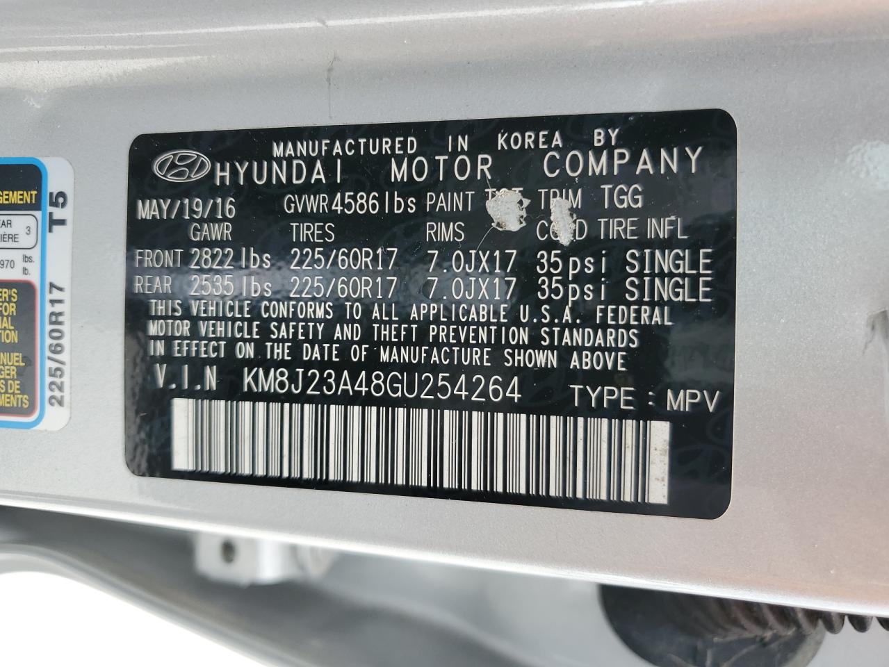 KM8J23A48GU254264 2016 Hyundai Tucson Se