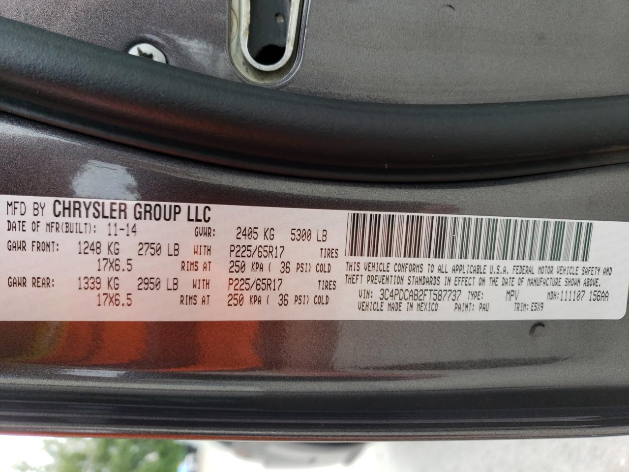 3C4PDCAB2FT587737 2015 Dodge Journey Se