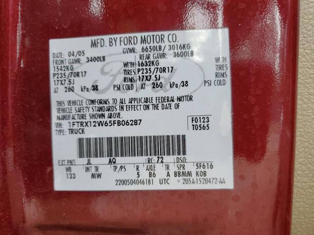 2005 Ford F150 VIN: 1FTRX12W65FB06287 Lot: 61023394