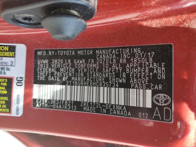 2017 Toyota Corolla L VIN: 2T1BURHE6HC835734 Lot: 57886104