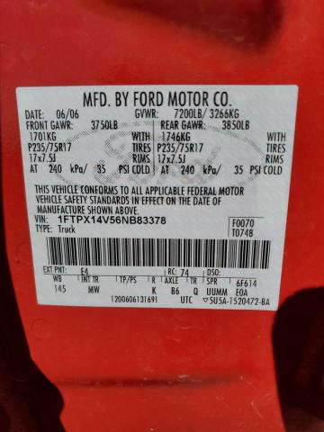 2006 Ford F150 VIN: 1FTPX14V56NB83378 Lot: 60165184