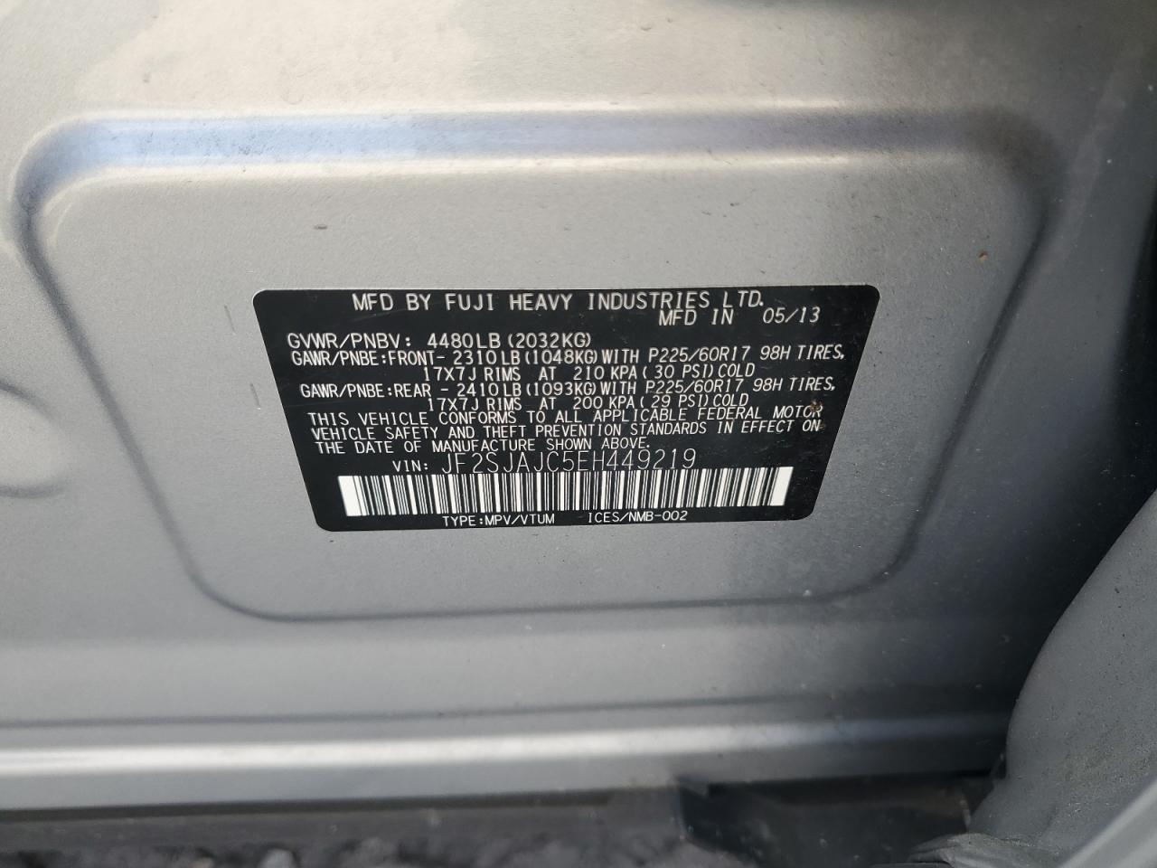 JF2SJAJC5EH449219 2014 Subaru Forester 2.5I Limited