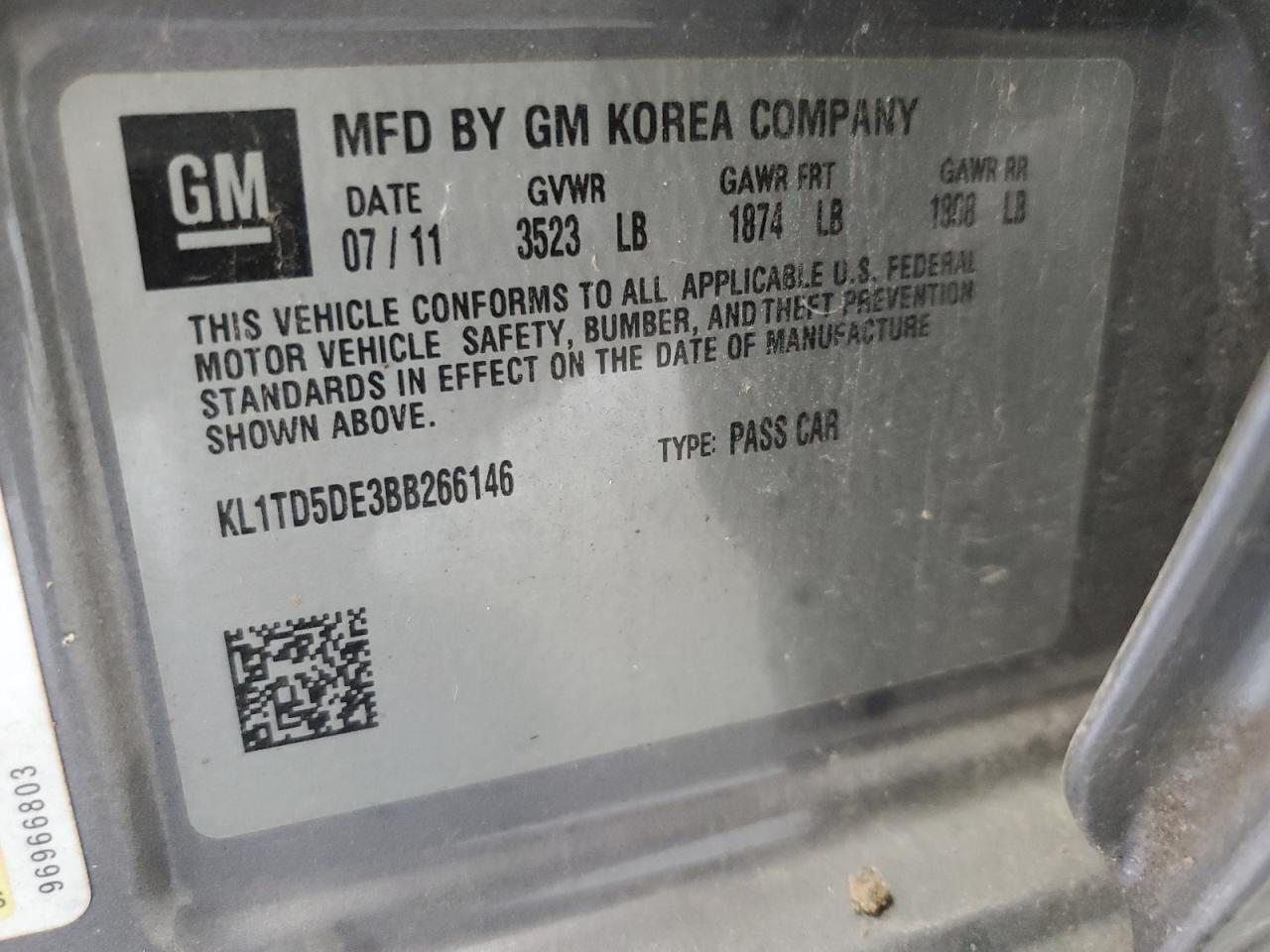 KL1TD5DE3BB266146 2011 Chevrolet Aveo Ls