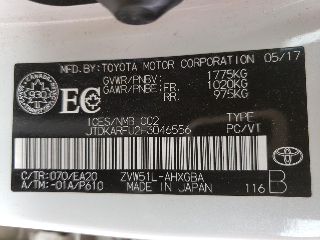 JTDKARFU2H3046556 2017 Toyota Prius