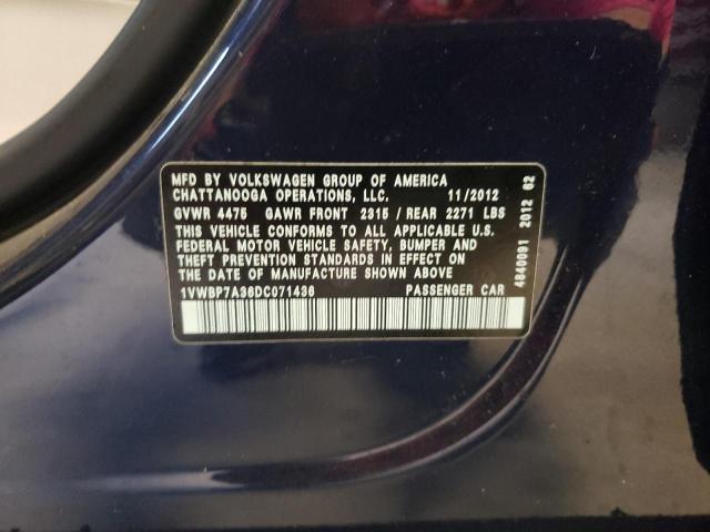 2013 Volkswagen Passat Se VIN: 1VWBP7A36DC071436 Lot: 56863684