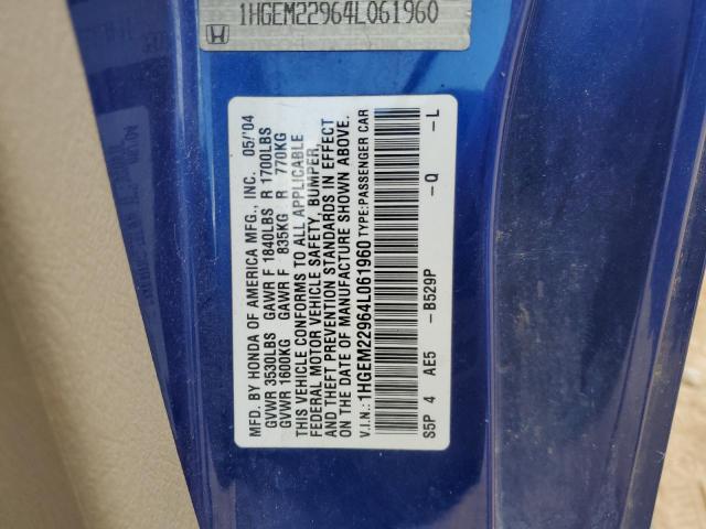 2004 Honda Civic Ex VIN: 1HGEM22964L061960 Lot: 60686134