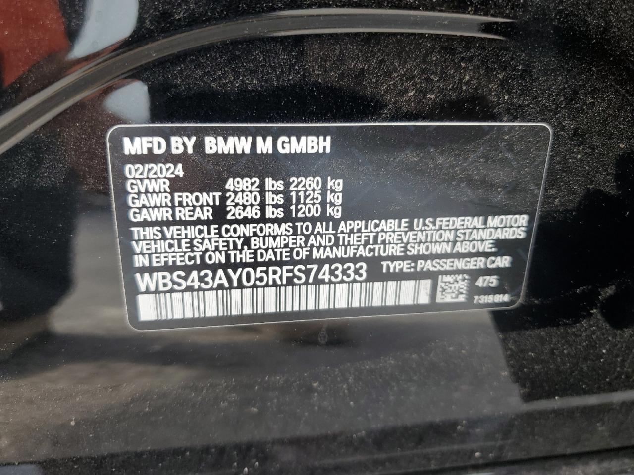 WBS43AY05RFS74333 2024 BMW M3 Competition