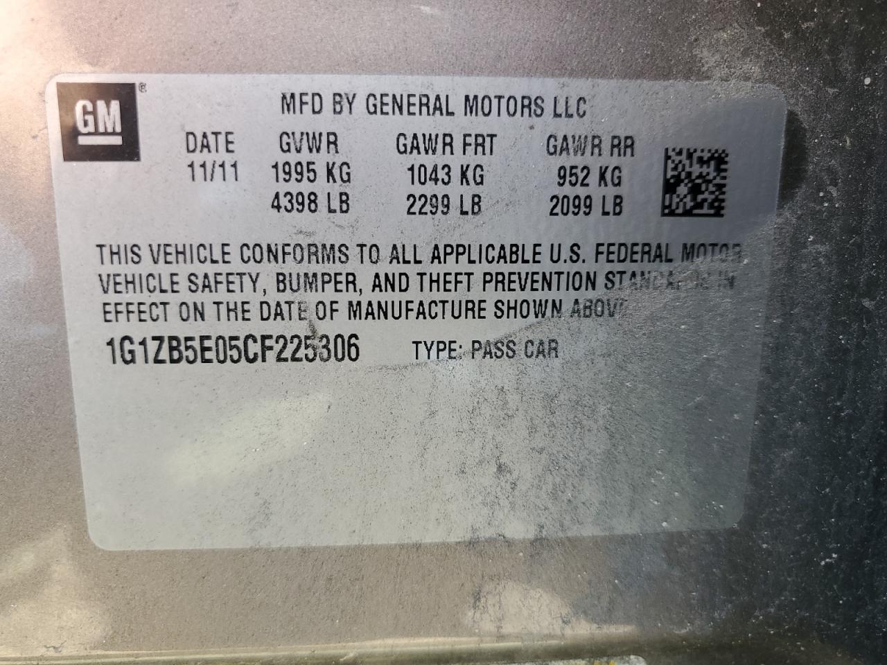 1G1ZB5E05CF225306 2012 Chevrolet Malibu Ls