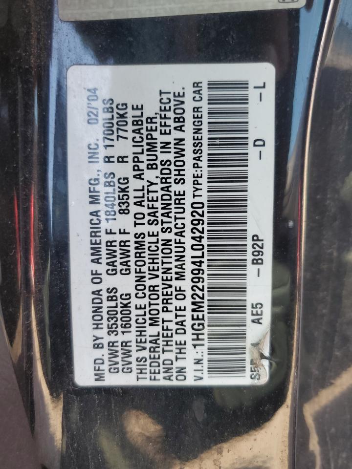 1HGEM22994L042920 2004 Honda Civic Ex