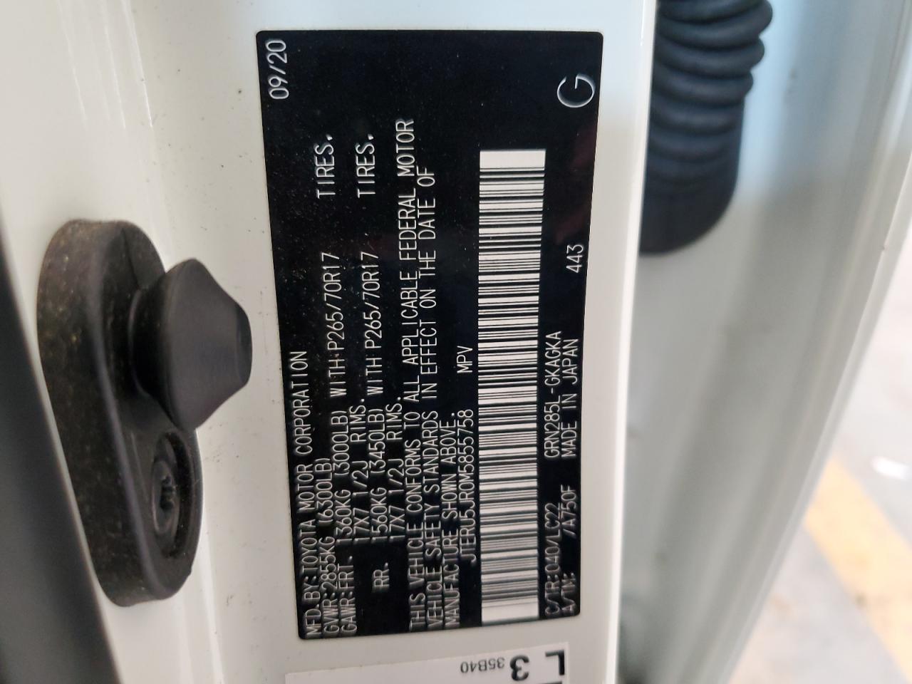 JTERU5JR0M5855758 2021 Toyota 4Runner Sr5 Premium