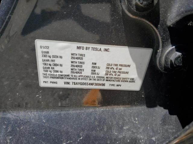2022 TESLA MODEL Y - 7SAYGDEE4NF369496
