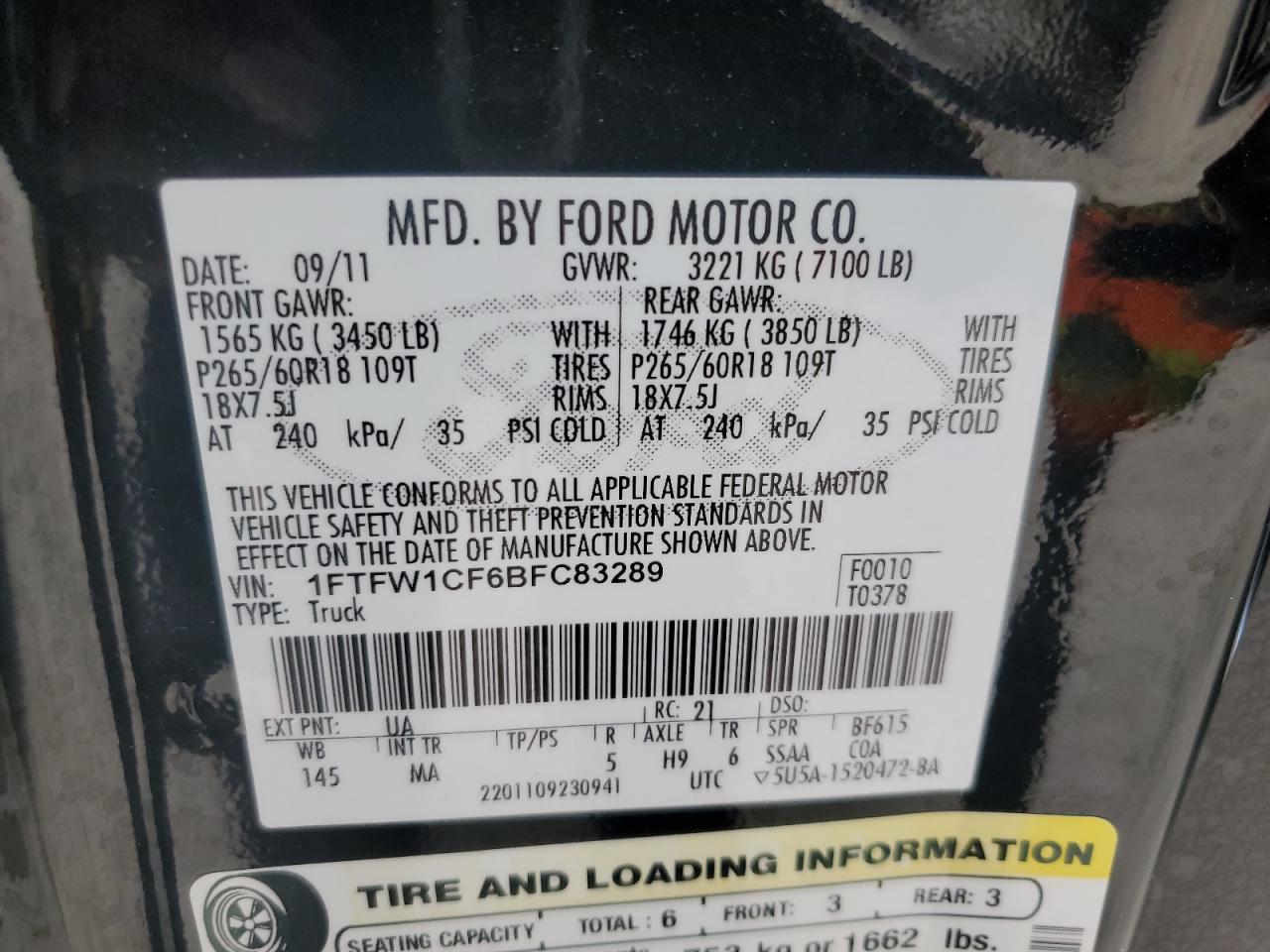 1FTFW1CF6BFC83289 2011 Ford F150 Supercrew