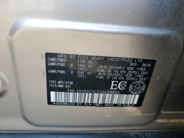 2016 Subaru Outback 2.5I VIN: 4S4BSCAC0G3234608 Lot: 59046964