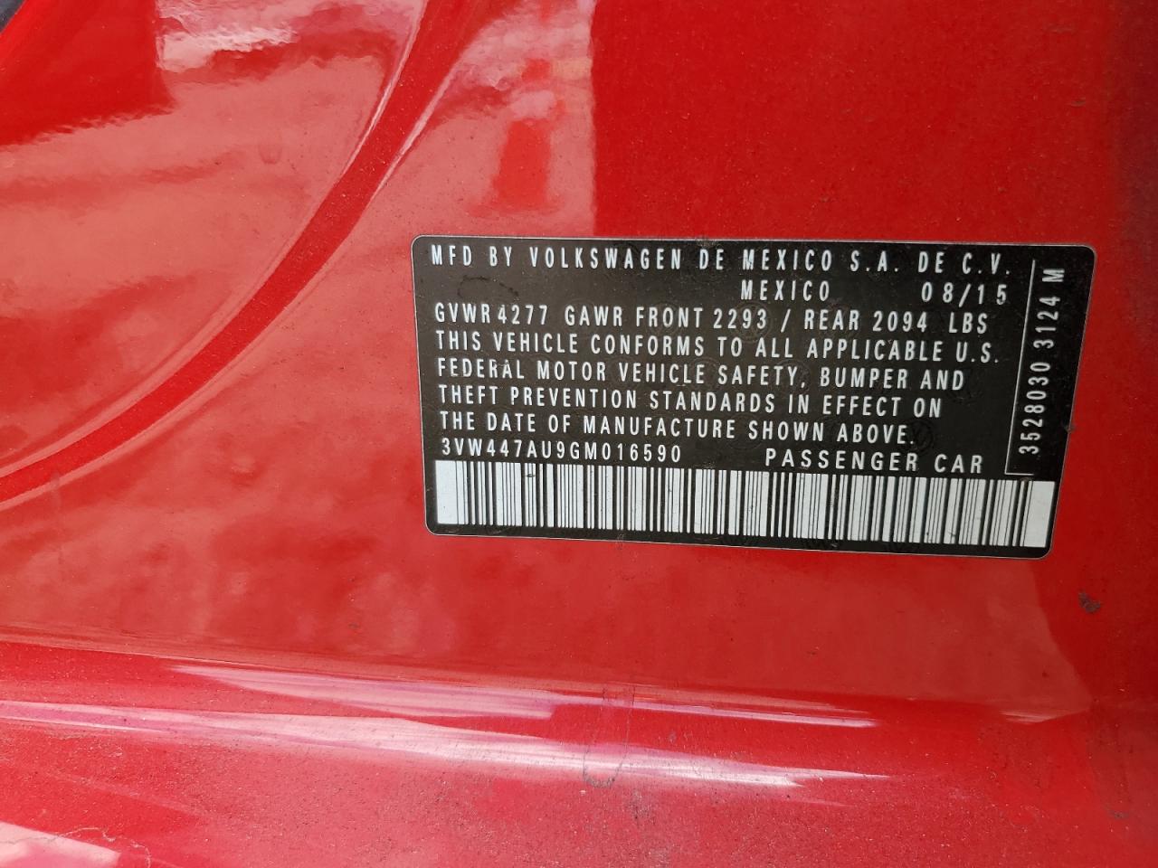 3VW447AU9GM016590 2016 Volkswagen Gti S/Se