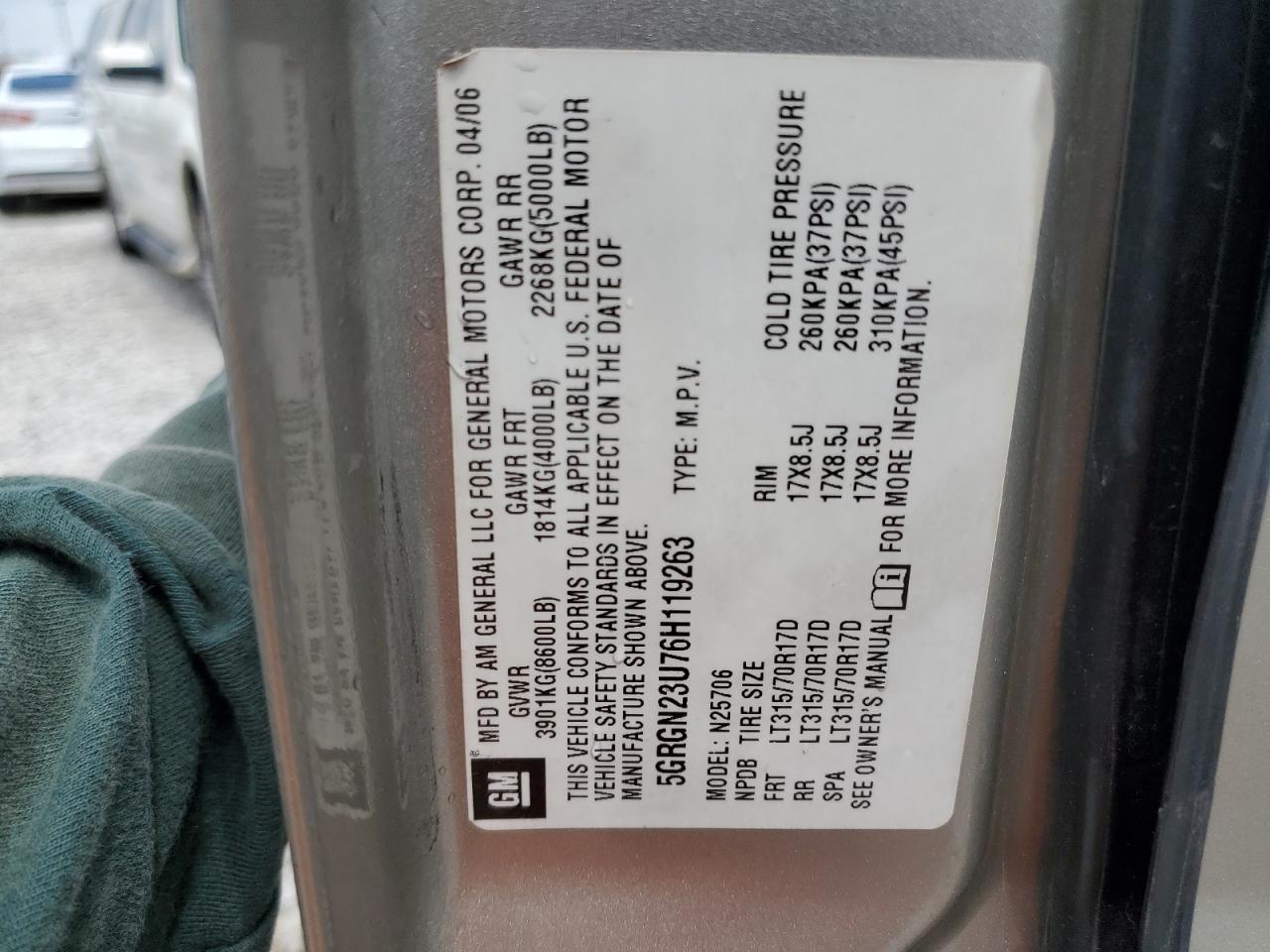 5GRGN23U76H119263 2006 Hummer H2