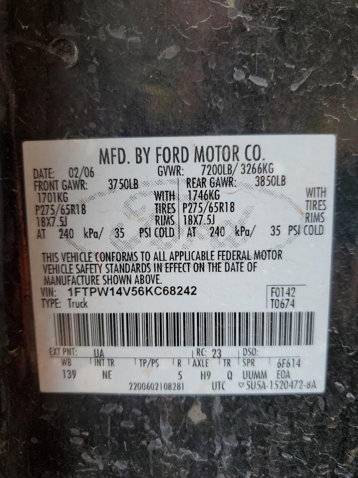 1FTPW14V56KC68242 2006 Ford F150 Supercrew