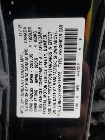 2019 Honda Civic Lx VIN: 2HGFC2F68KH516096 Lot: 56154354