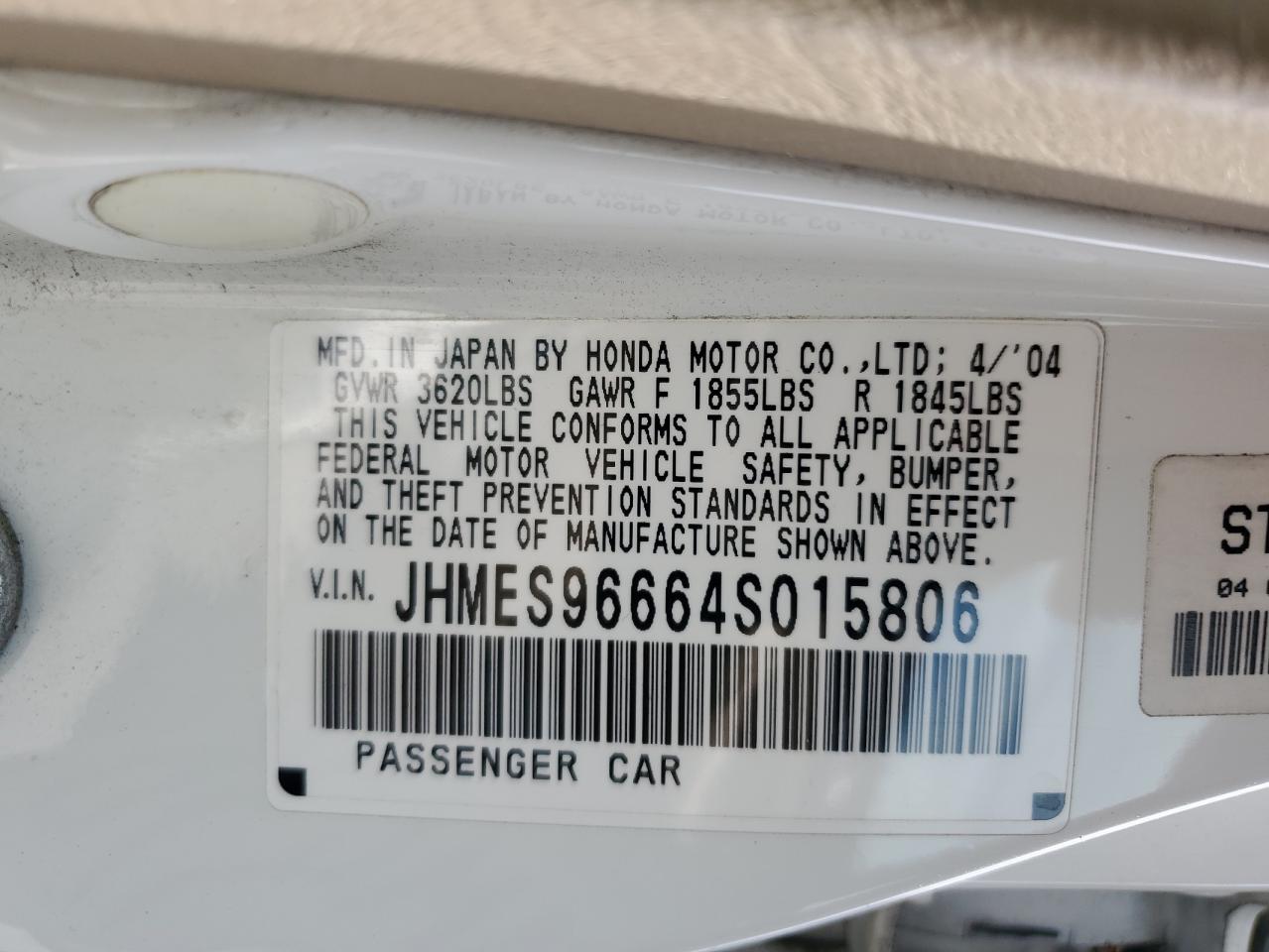 JHMES96664S015806 2004 Honda Civic Hybrid