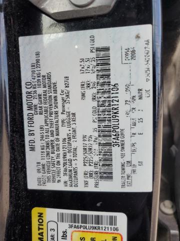 2019 Ford Fusion Se VIN: 3FA6P0LU9KR121106 Lot: 53768944