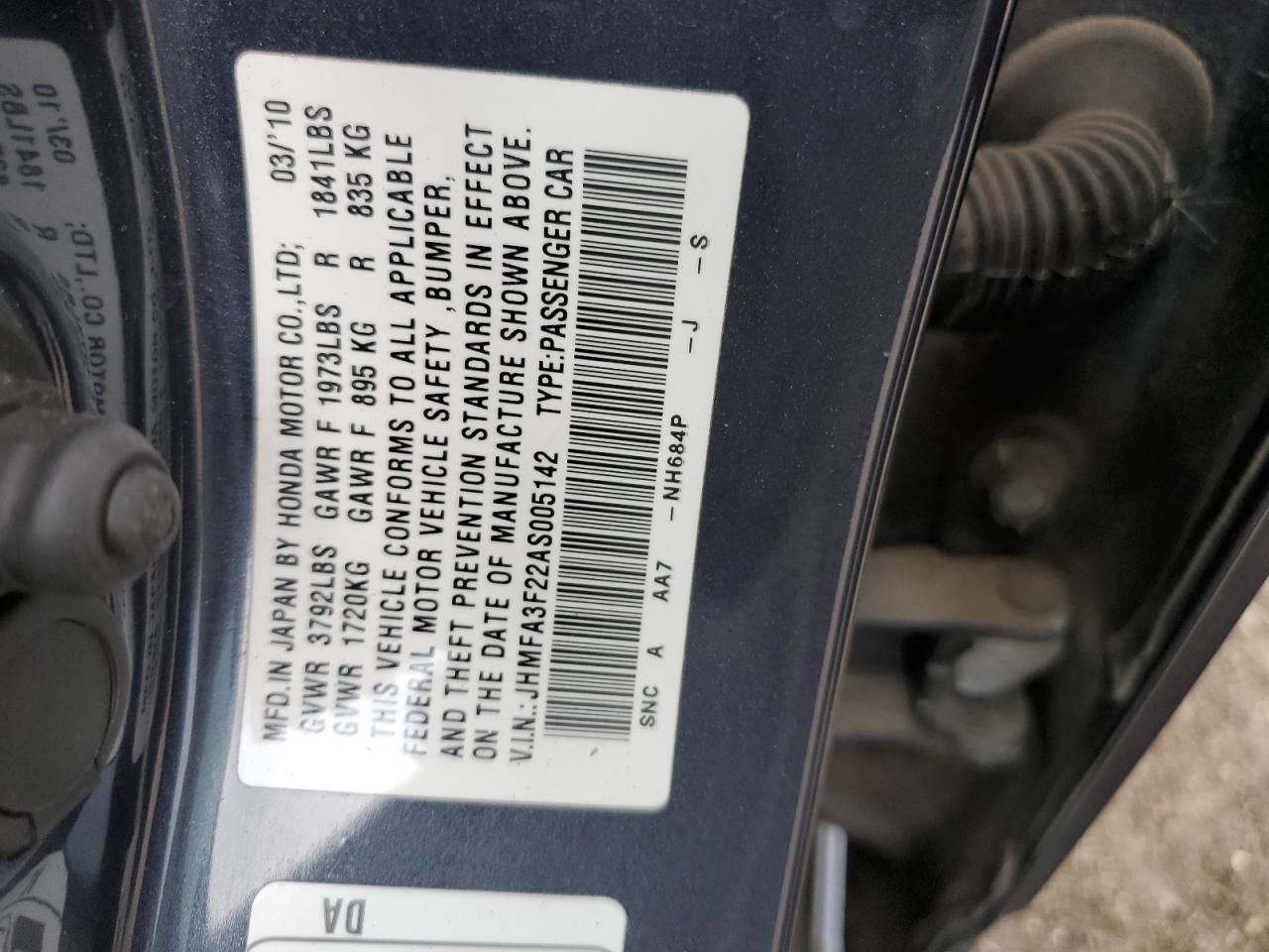 JHMFA3F22AS005142 2010 Honda Civic Hybrid