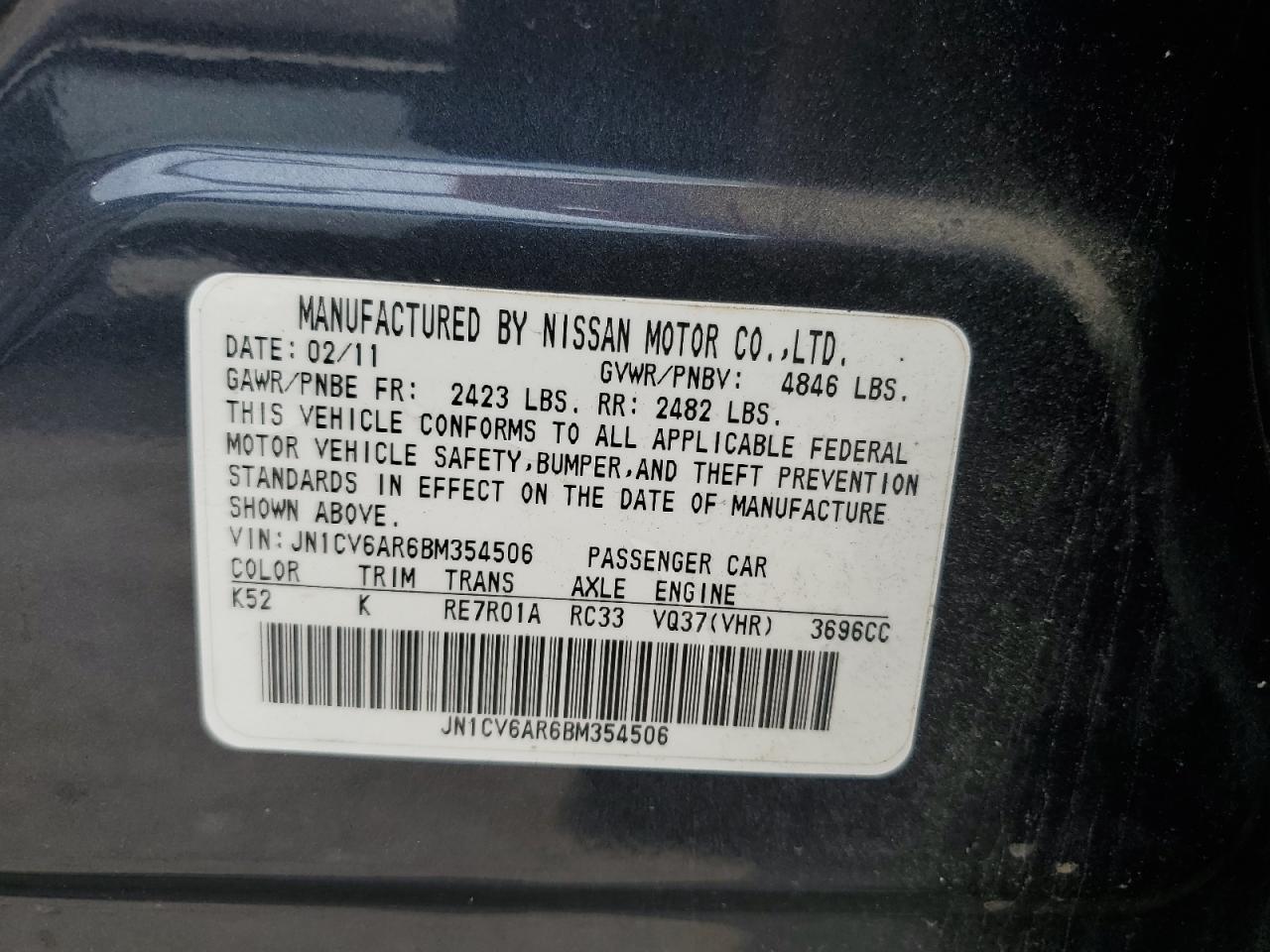 JN1CV6AR6BM354506 2011 Infiniti G37