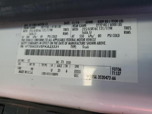 2015 Ford Transit T-350 VIN: 1FTSW3XV5FKA23331 Lot: 57846414