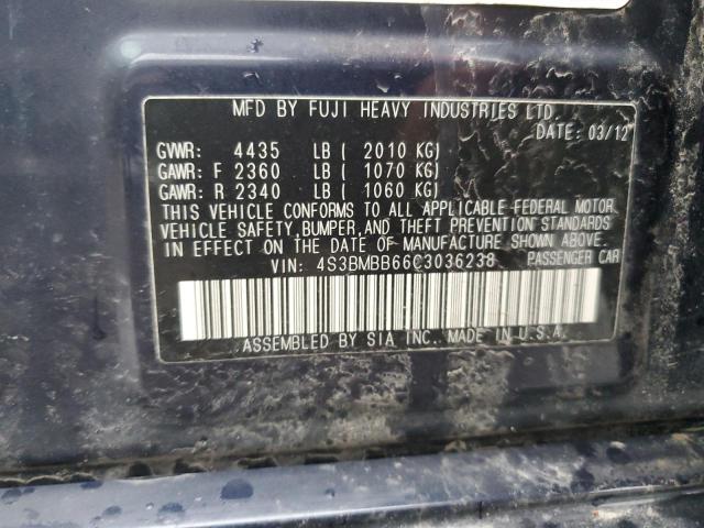2012 Subaru Legacy 2.5I Premium VIN: 4S3BMBB66C3036238 Lot: 59241554