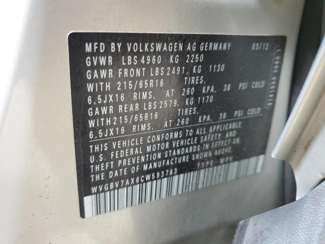 2012 Volkswagen Tiguan S VIN: WVGBV7AX6CW593763 Lot: 58417494
