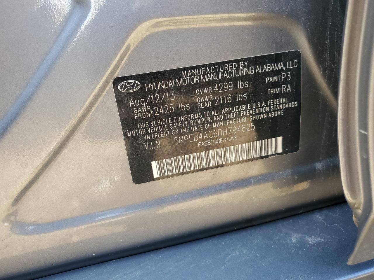 5NPEB4AC6DH794625 2013 Hyundai Sonata Gls