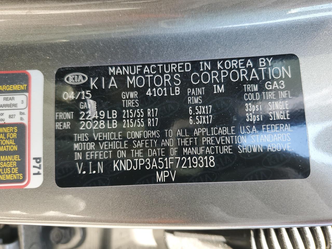 KNDJP3A51F7219318 2015 Kia Soul +