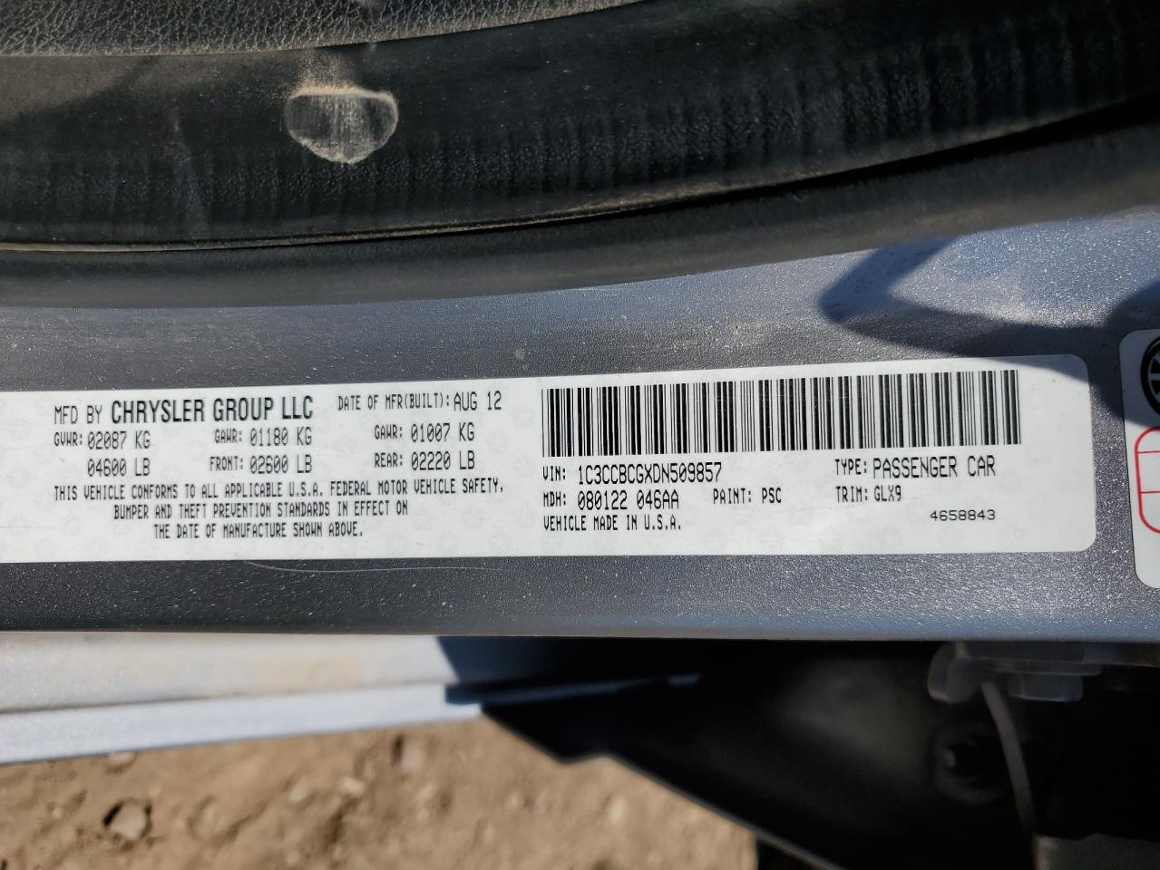 1C3CCBCGXDN509857 2013 Chrysler 200 Limited