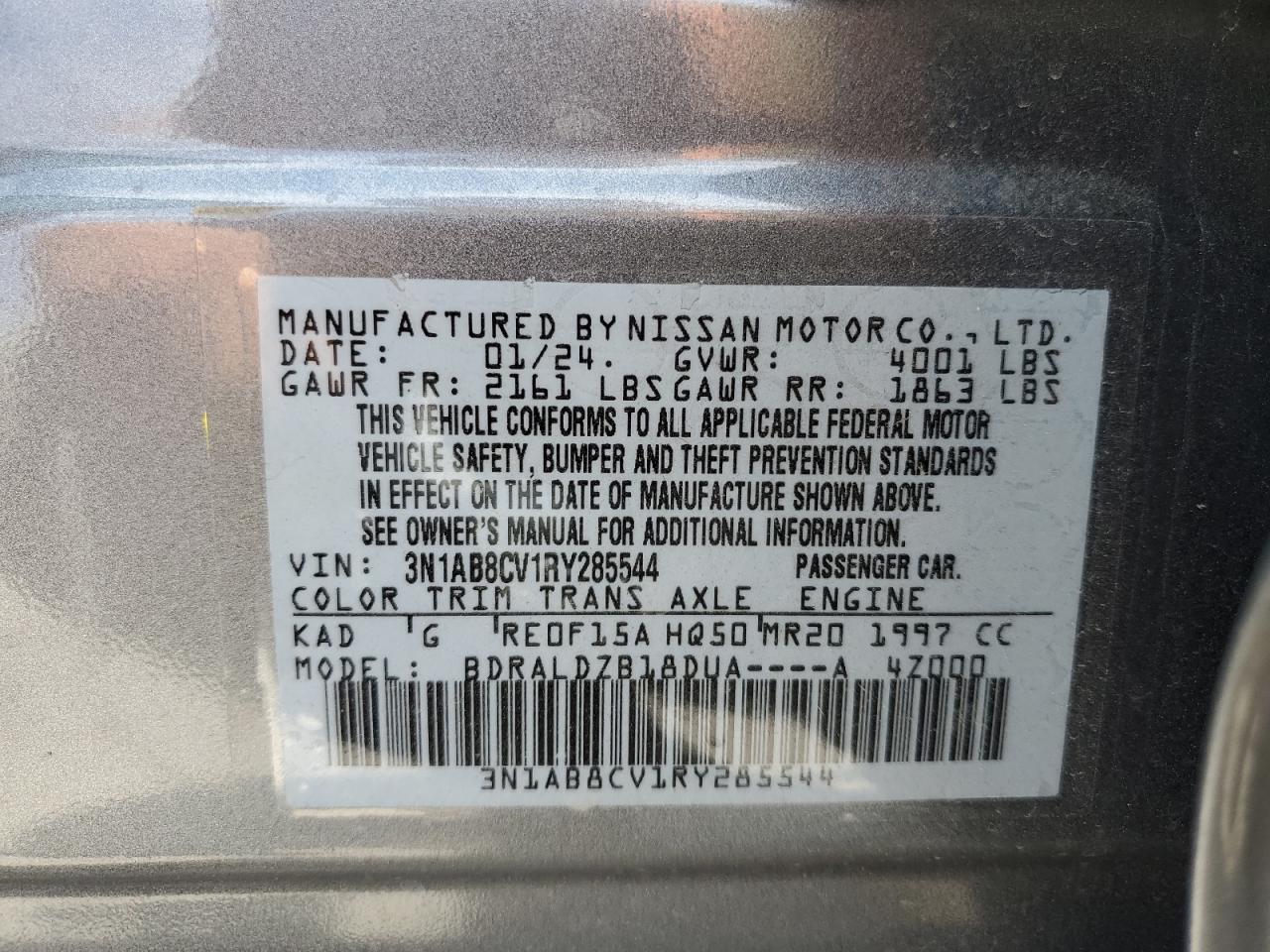 3N1AB8CV1RY285544 2024 Nissan Sentra Sv