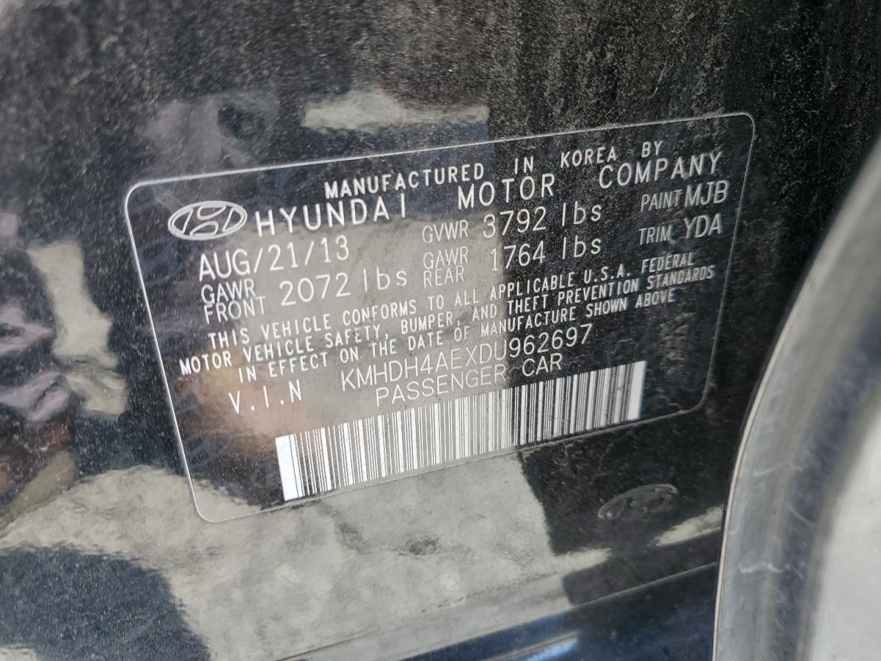 2013 Hyundai Elantra Gls vin: KMHDH4AEXDU962697