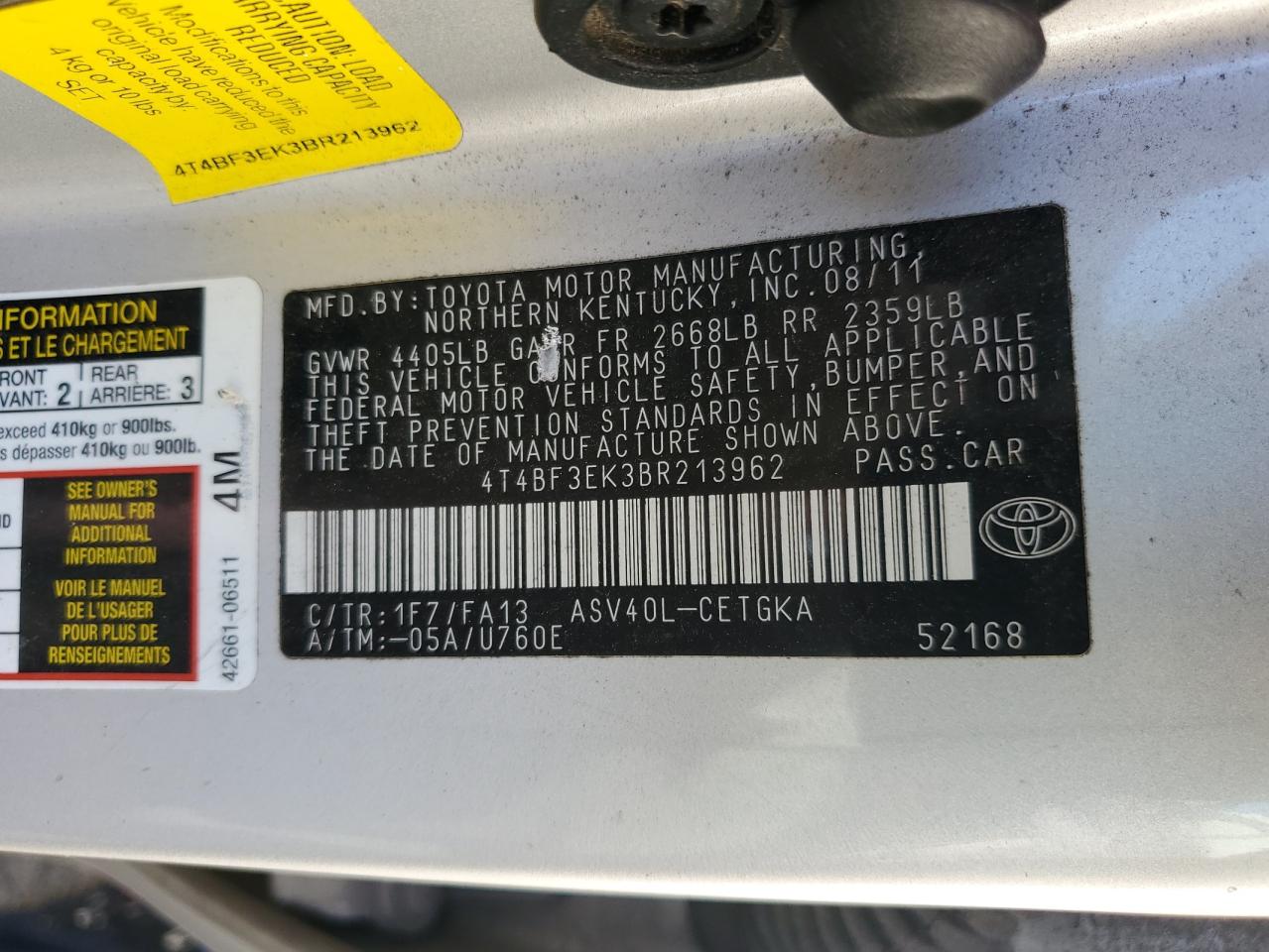 4T4BF3EK3BR213962 2011 Toyota Camry Base