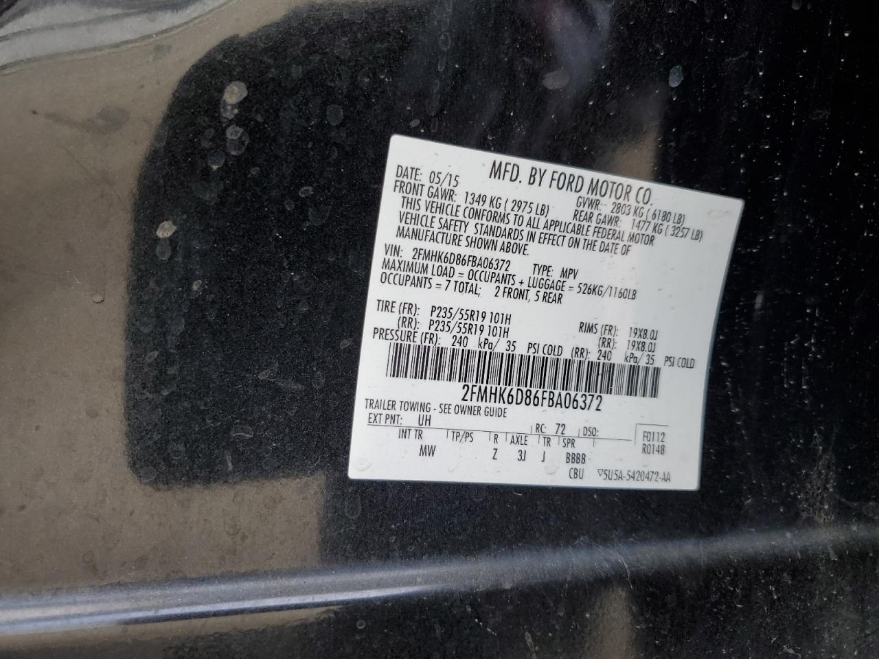 2FMHK6D86FBA06372 2015 Ford Flex Limited