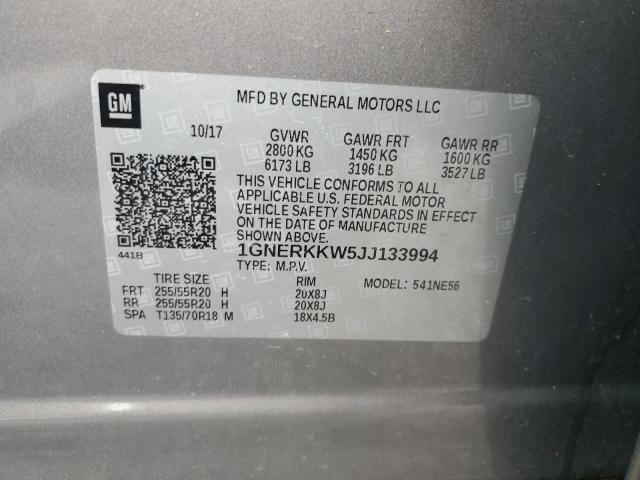 2018 Chevrolet Traverse Premier VIN: 1GNERKKW5JJ133994 Lot: 58249864