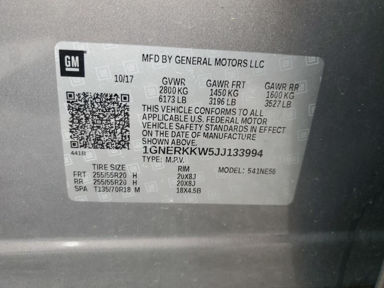 1GNERKKW5JJ133994 2018 Chevrolet Traverse Premier