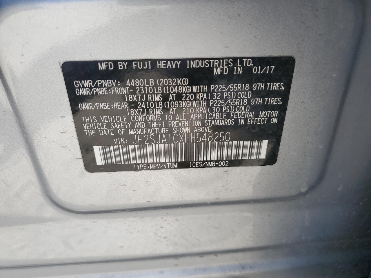 JF2SJATCXHH548250 2017 Subaru Forester 2.5I Touring