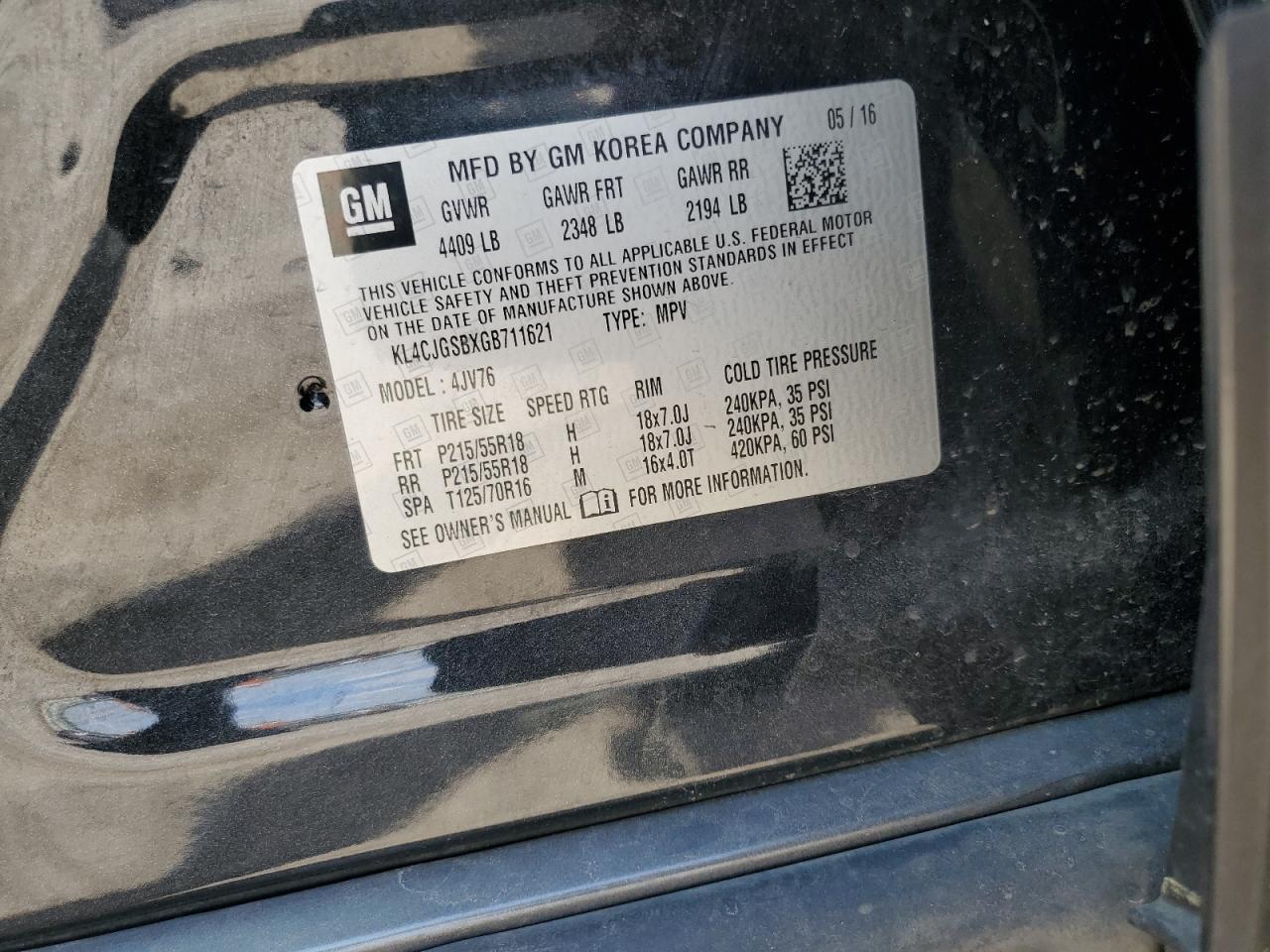 KL4CJGSBXGB711621 2016 Buick Encore