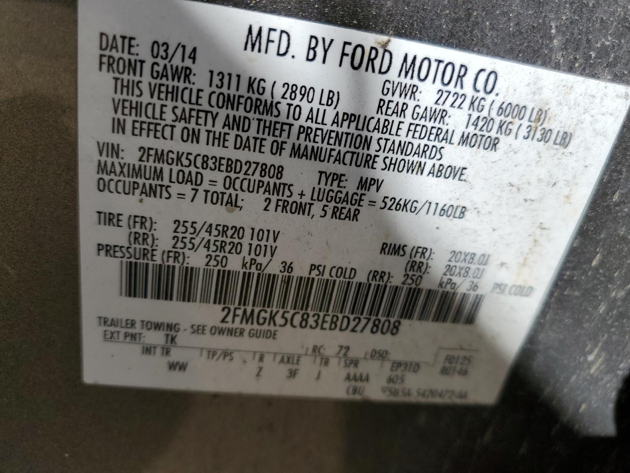 2FMGK5C83EBD27808 2014 Ford Flex Sel