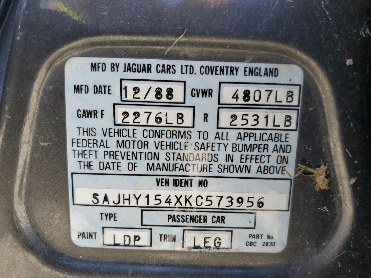 SAJHY154XKC573956 1989 Jaguar Xj6