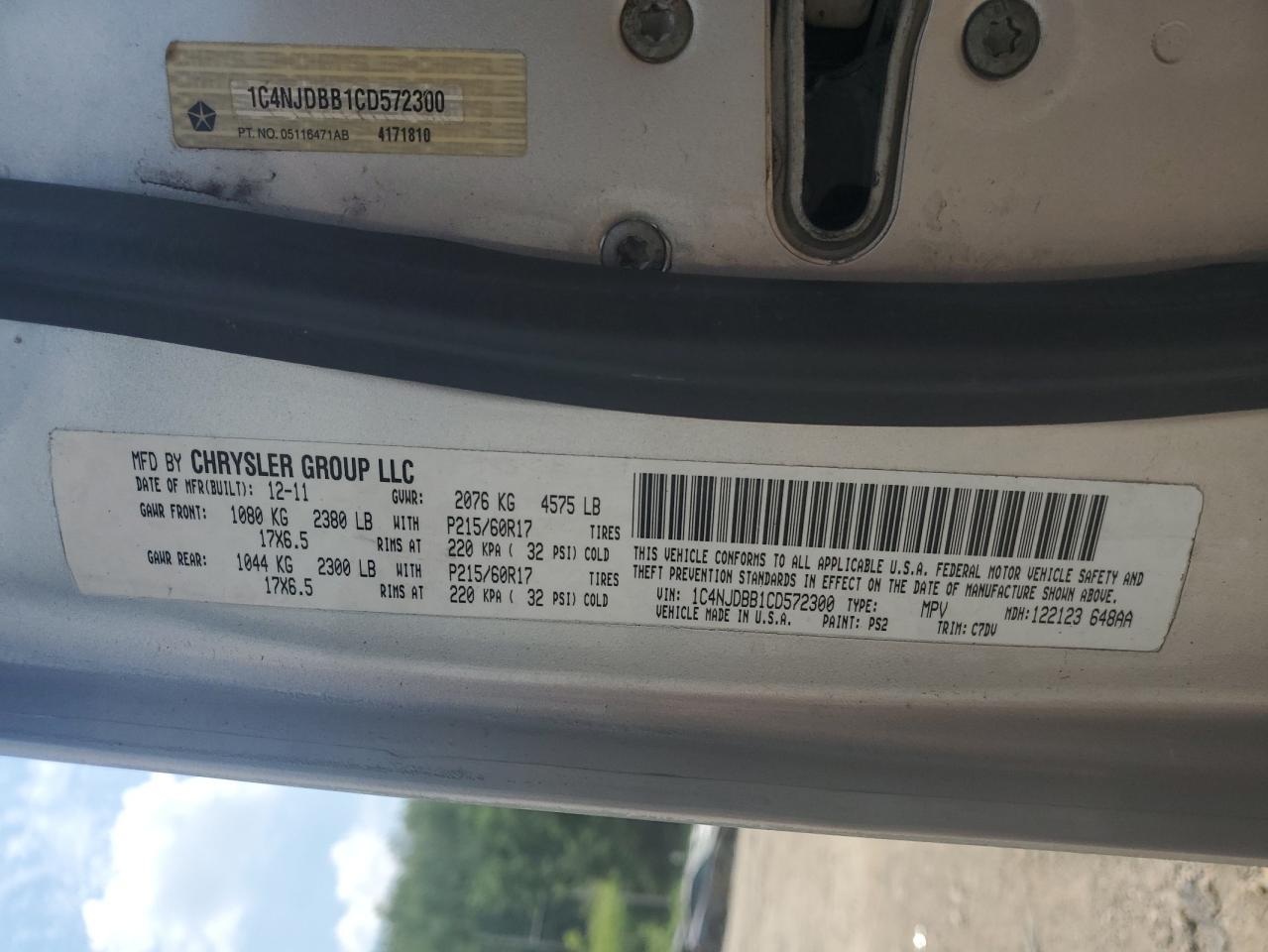 1C4NJDBB1CD572300 2012 Jeep Compass Sport