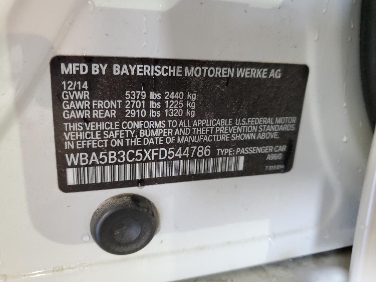 WBA5B3C5XFD544786 2015 BMW 535 Xi