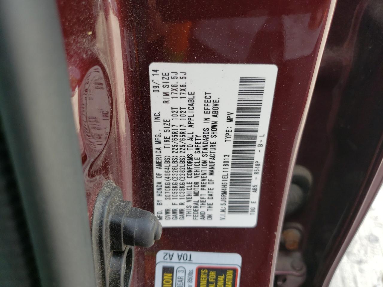 5J6RM4H51EL118013 2014 Honda Cr-V Ex