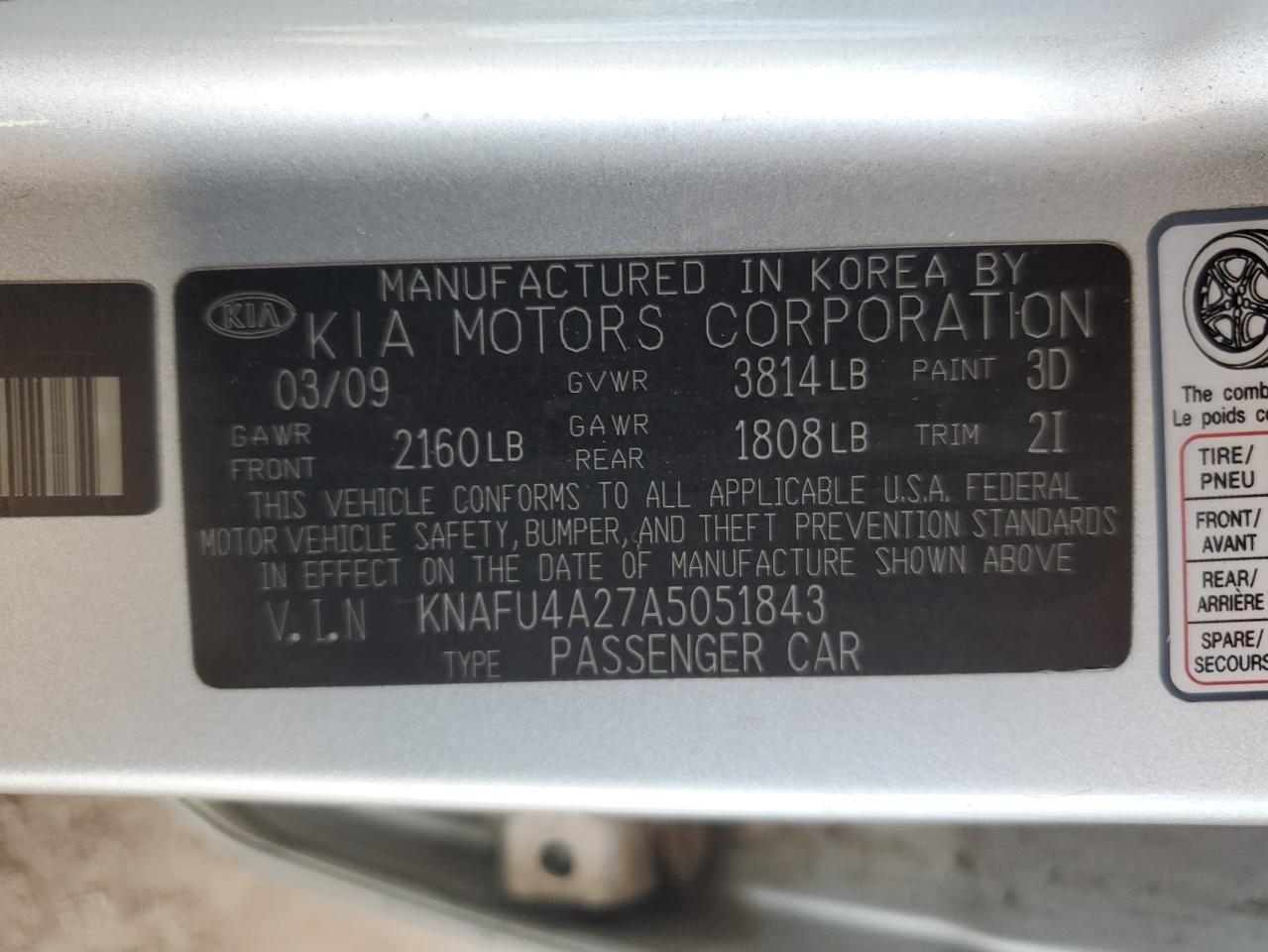 KNAFU4A27A5051843 2010 Kia Forte Ex